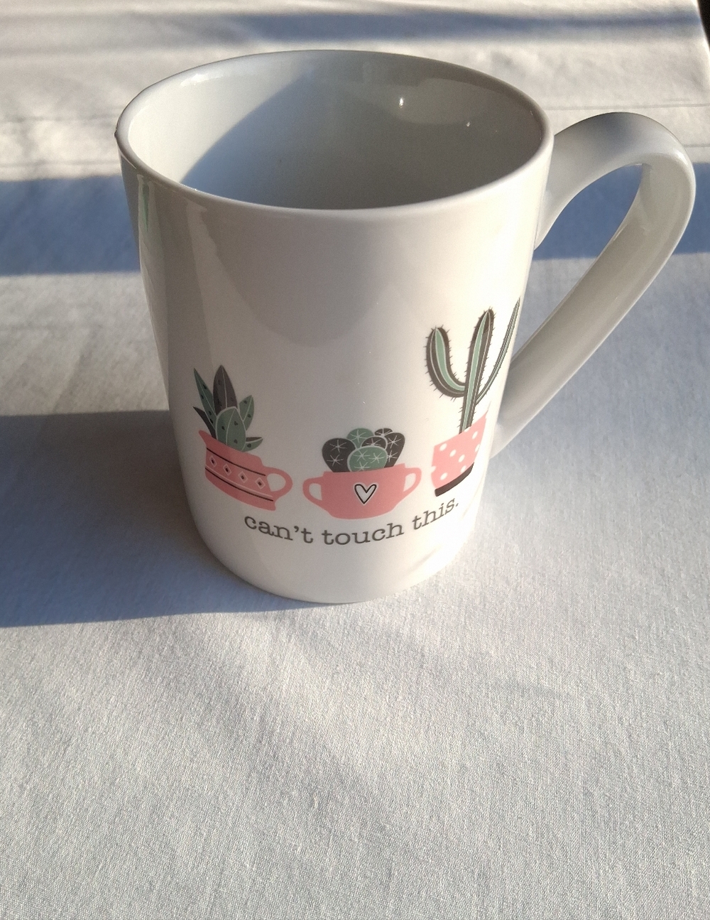 mug cactus design "Can’t Touch This"  10 Strawberry street White , Green & Pink